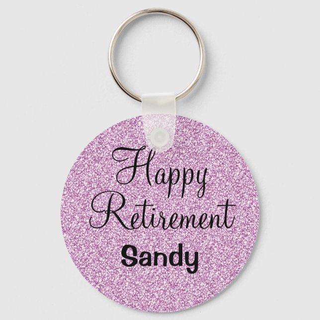 Glam Happy Retirement Purple Glitter Sparkle Key Ring (Front)