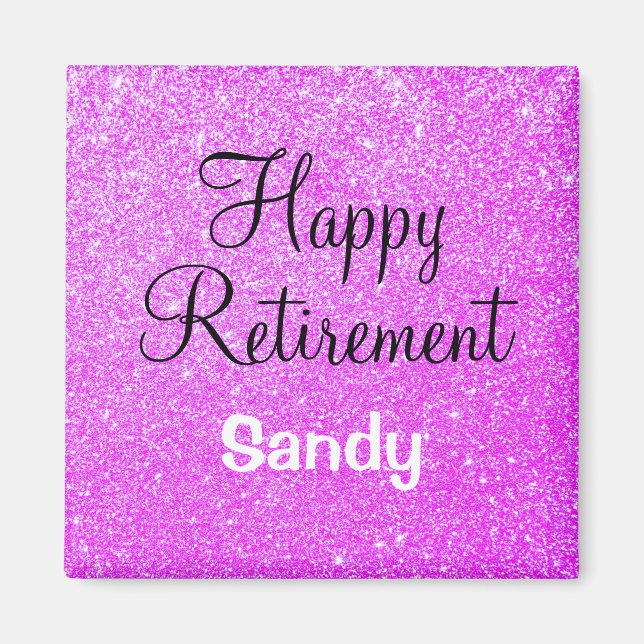 Glam Happy Retirement Purple Glitter Sparkle Magnet (Front)