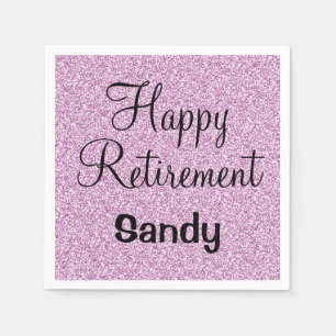 Glam Happy Retirement Purple Glitter Sparkle Napkin