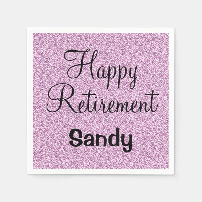 Glam Happy Retirement Purple Glitter Sparkle Napkin (Front)