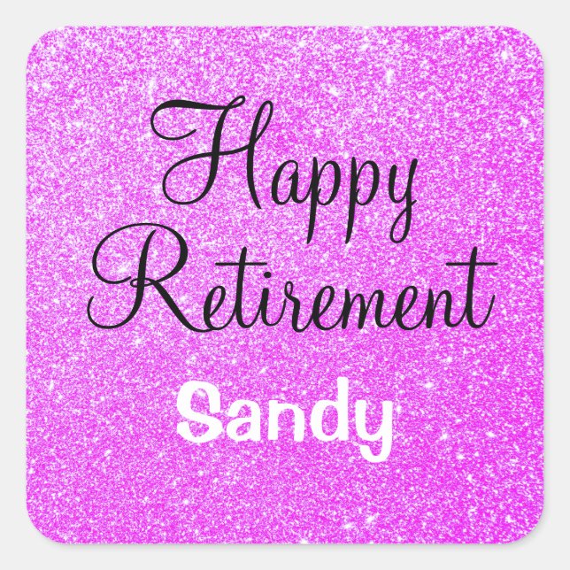 Glam Happy Retirement Purple Glitter Sparkle Square Sticker (Front)