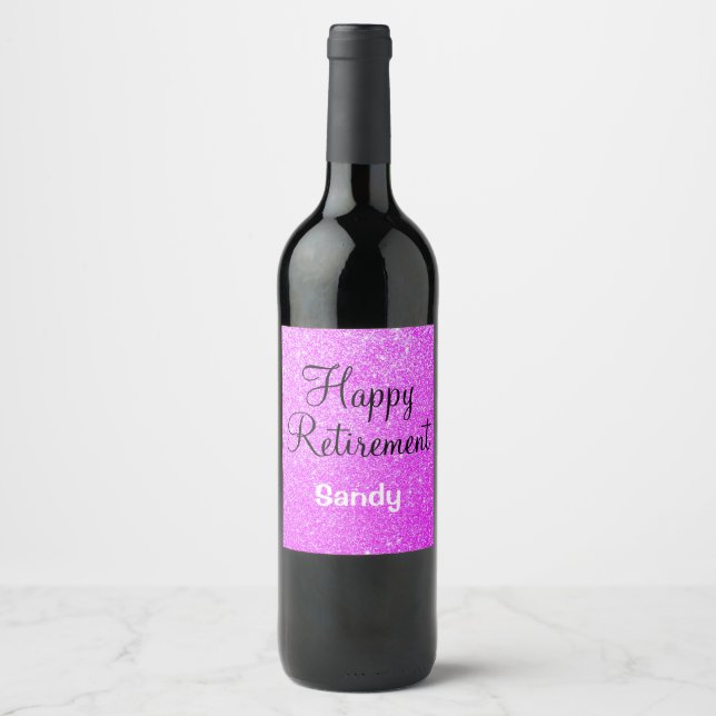 Glam Happy Retirement Purple Glitter Sparkle Wine Label (Front)