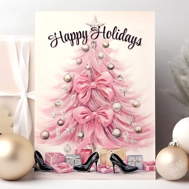 Glam Heels Pink Christmas Tree Happy Holidays  Holiday Card (Creator Uploaded)