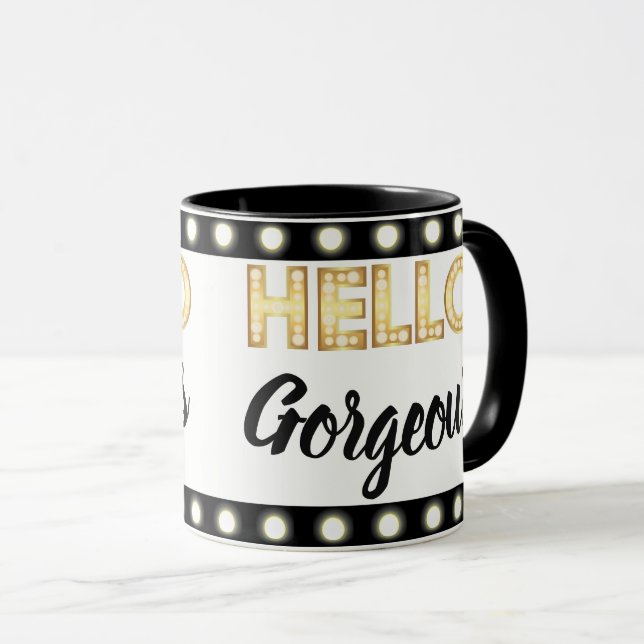 Glam Hello Gorgeous coffee mug (Front Right)