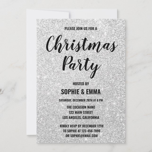 Glam Holiday Christmas Party Silver Glitter Bling Invitation (Front)