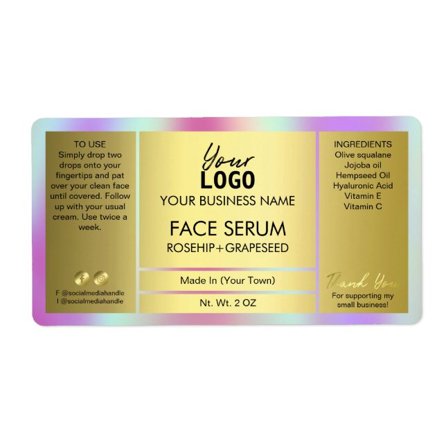 Glam Holographic And Gold Oil Serum Label (Front)