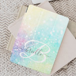 Glam Holographic Glitter Colourful Pretty Pattern iPad Air Cover<br><div class="desc">Easily personalise this pretty colourful holographic pastel glitter bokeh background with your custom monogram and/or name.</div>