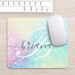 Glam Holographic Glitter Colourful Pretty Pattern Mouse Mat<br><div class="desc">Easily personalise this pretty colourful holographic pastel glitter bokeh background with your custom monogram and/or name.</div>