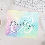 Glam Holographic Glitter Colourful Pretty Pattern Mouse Mat<br><div class="desc">Easily personalise this pretty colourful holographic pastel glitter bokeh background with your custom monogram and/or name.</div>