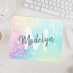 Glam Holographic Glitter Colourful Pretty Pattern Mouse Mat<br><div class="desc">Easily personalise this pretty colourful holographic pastel glitter bokeh background with your custom monogram and/or name.</div>
