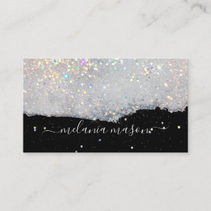 Glam Holographic Glitter Makeup Artist Black Business Card