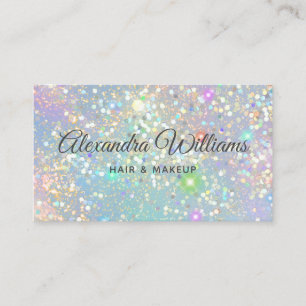 Glam Holographic Glitter Modern Trendy Blue Teal Business Card