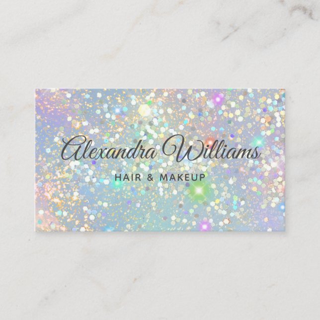 Glam Holographic Glitter Modern Trendy Blue Teal Business Card (Front)