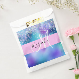 Glam Holographic Mermaid Glitter Sparkle Monogram Favour Bags