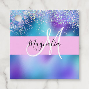 Glam Holographic Mermaid Glitter Sparkle Monogram Favour Tags