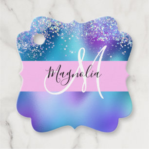 Glam Holographic Mermaid Glitter Sparkle Monogram Favour Tags