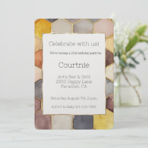 Glam Honey Comb Blush Champagne Abstract Birthday Invitation