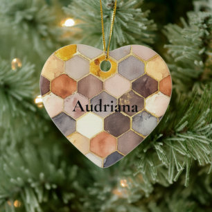 Glam Honey Comb Blush Champagne Abstract Ceramic Tree Decoration