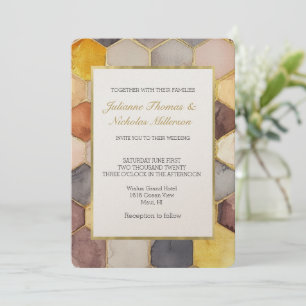 Glam Honey Comb Blush Champagne Abstract Wedding Invitation