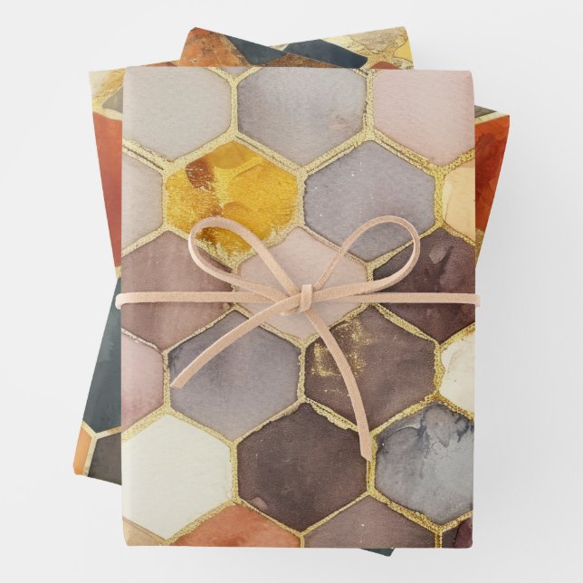 Glam Honey Comb Blush Champagne Abstract Wrapping Paper Sheet (In situ)
