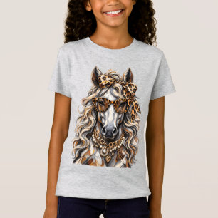 Glam Horse Leopard Print Gold Chain Bling T-Shirt