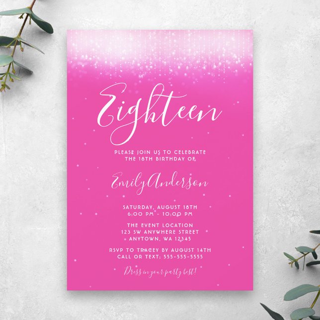 Glam Hot Pink 18th Birthday Invitation (Creator Uploaded)