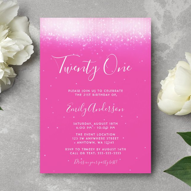 Glam Hot Pink 21st Birthday Invitation (Creator Uploaded)