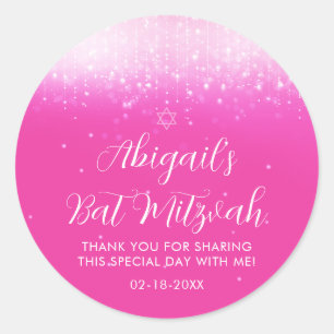 Glam Hot Pink Bat Mitzvah Classic Round Sticker