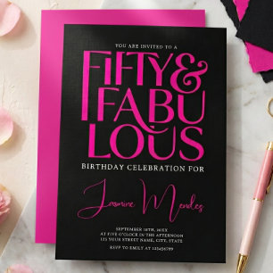 Glam Hot Pink Black 50 and Fabulous Birthday Invitation