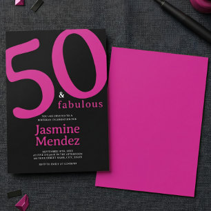 Glam Hot Pink Black Chic 50 & Fabulous Birthday  Invitation