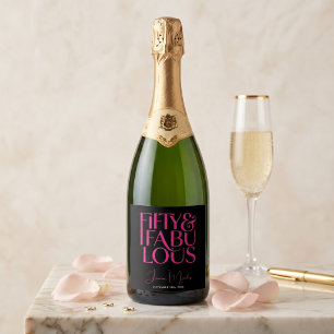 Glam Hot Pink Black Chic 50 & Fabulous Birthday  Sparkling Wine Label