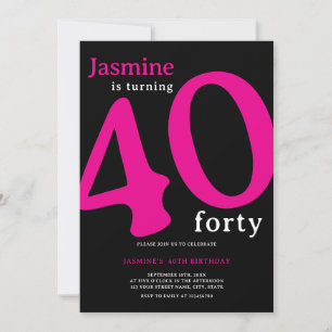 Glam Hot Pink Black Chic Turning 30 Birthday Invitation