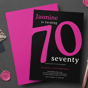 Glam Hot Pink Black Turning 70 Seventy Birthday  Invitation