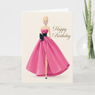 Glam Hot Pink Dress Birthday Card for Her
