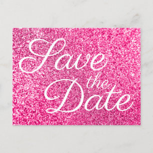Glam Hot Pink Glitter Photo Save the Date Postcard