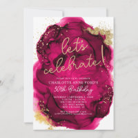 Glam Hot Pink Gold Glitter Alcohol Ink Birthday