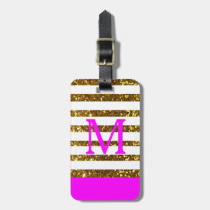 Glam/Hot Pink Gold Sequins/Personalised Luggage Tag