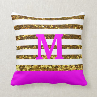 Glam/Hot Pink Gold Sequins Stripes/Personalised Cushion