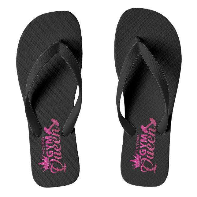 Glam hot pink personalised faux glitter Gym Queen  Flip Flops (Footbed)