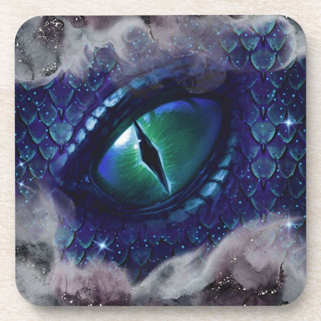Glam Ink Gothic Blue Mediaeval Dragon Coaster (Front)