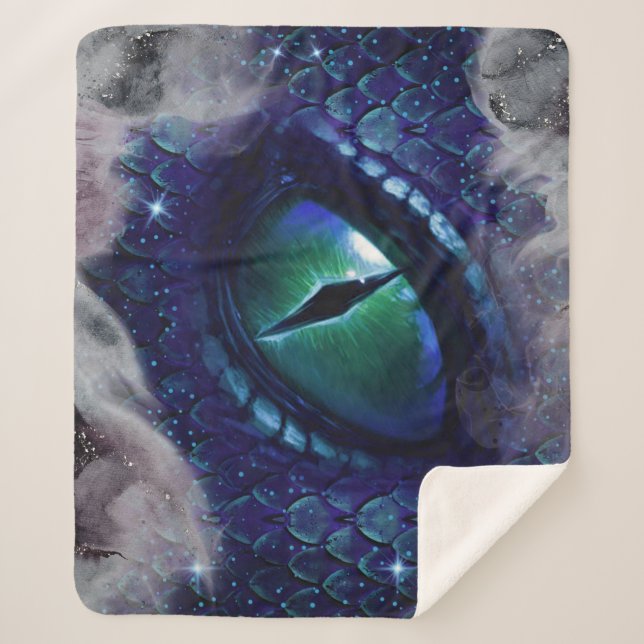 Glam Ink Gothic Blue Mediaeval Dragon Sherpa Blanket (Front)