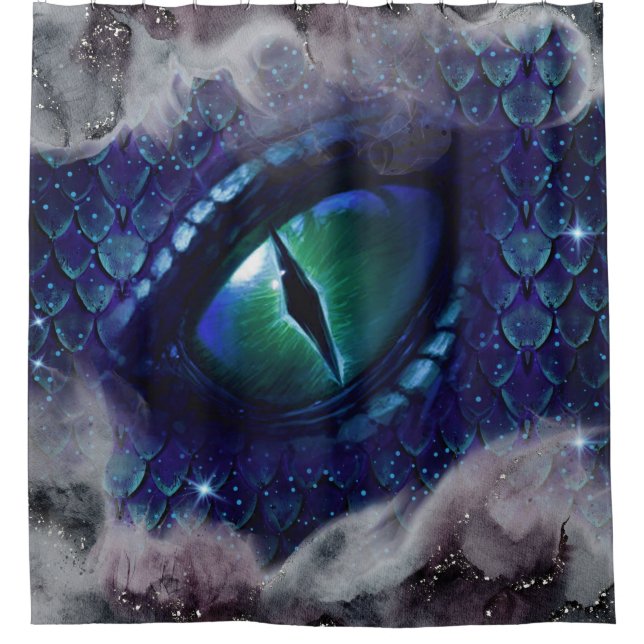 Glam Ink Gothic Blue Mediaeval Dragon Shower Curtain (Front)