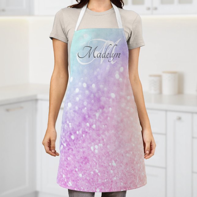 Glam Iridescent Glitter Personalised Colourful Apron (Creator Uploaded)