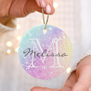 Glam Iridescent Glitter Personalised Colourful Ceramic Tree Decoration