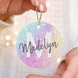 Glam Iridescent Glitter Personalised Colourful Ceramic Tree Decoration<br><div class="desc">Easily personalise this elegant colourful bokeh glitter pattern with your custom name and/or monogram.</div>
