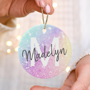 Glam Iridescent Glitter Personalised Colourful Ceramic Tree Decoration