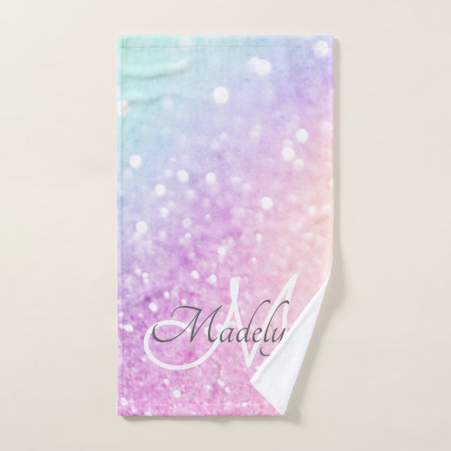 Glam Iridescent Glitter Personalised Colourful Hand Towel (Hand Towel)