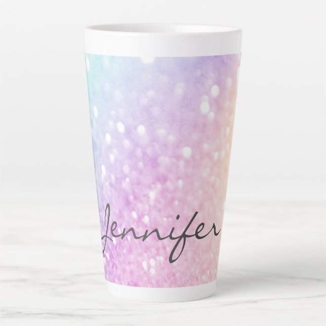 Glam Iridescent Glitter Personalised Colourful Latte Mug (Front)