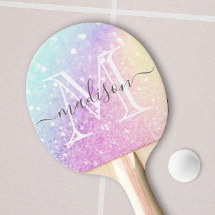 Glam Iridescent Glitter Personalised Colourful Ping Pong Paddle