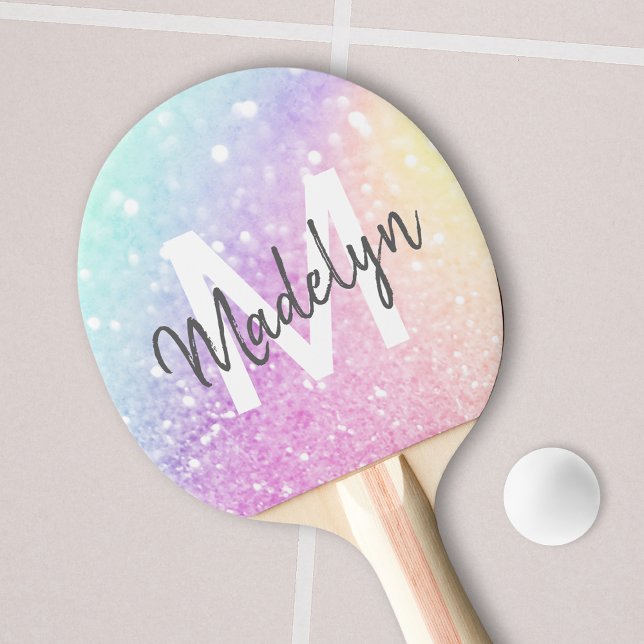 Glam Iridescent Glitter Personalised Colourful Ping Pong Paddle (Creator Uploaded)